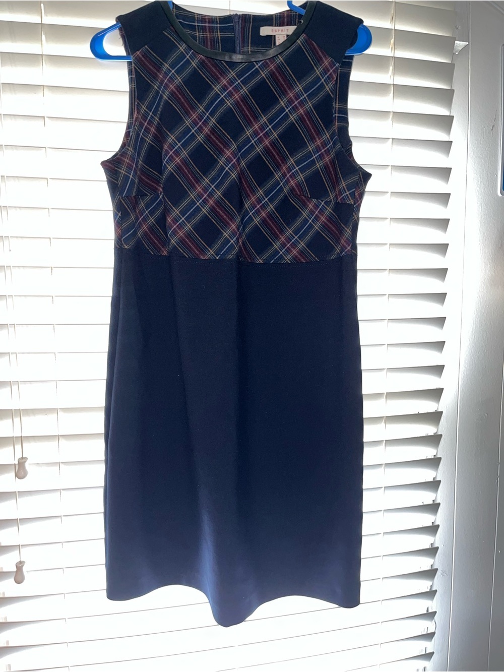 Esprit Navy Plaid Sleeveless Midi Dress